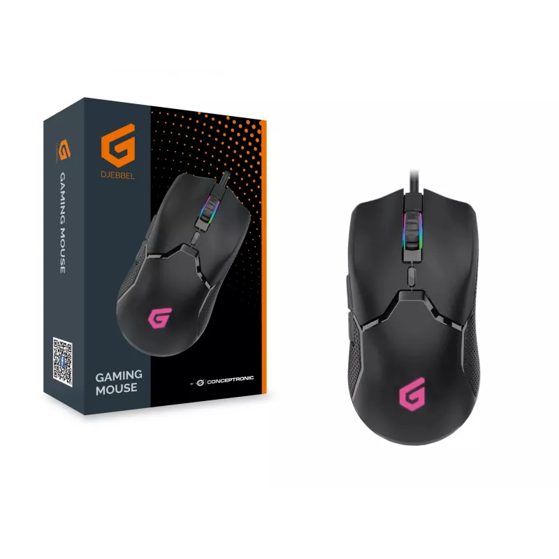 Conceptronic DJEBBEL 6D žaidimų pelė, 7200 DPI, dešinei rankai, optinė, USB-A, juoda