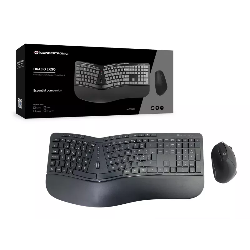 Belaidis ergonominis klaviatūros ir pelės rinkinys Conceptronic ORAZIO ERGO, portugališkas išdėstymas