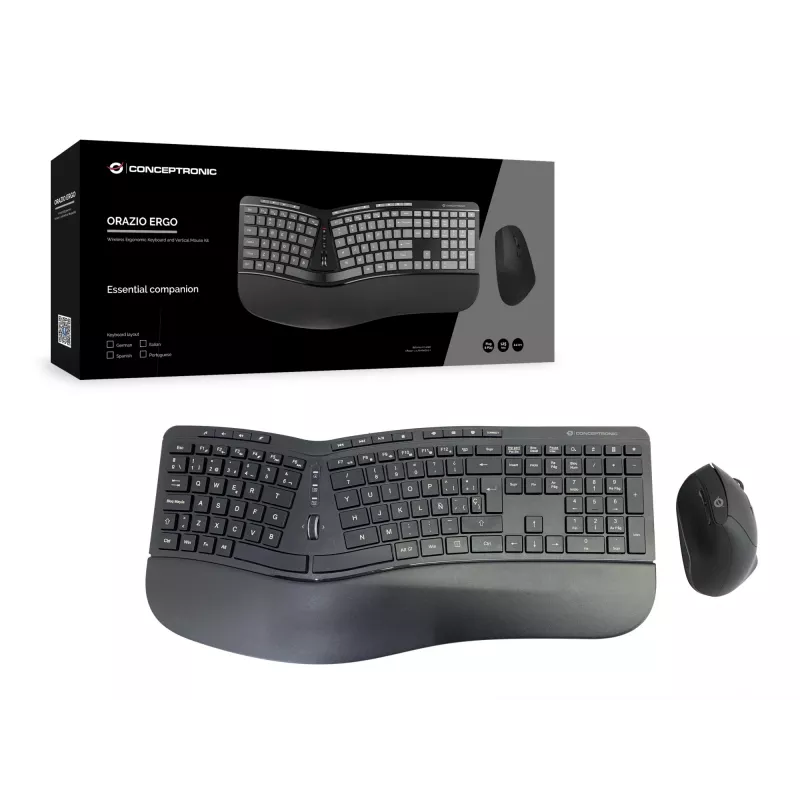 Belaidis ergonominis klaviatūros ir pelės rinkinys Conceptronic ORAZIO ERGO, ispaniškas išdėstymas