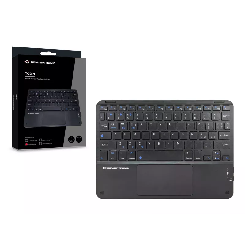 Conceptronic TOBIN01BIT 10 colių belaidė Bluetooth klaviatūra su jutikliniu kilimėliu, itališkas QWERTY išdėstymas