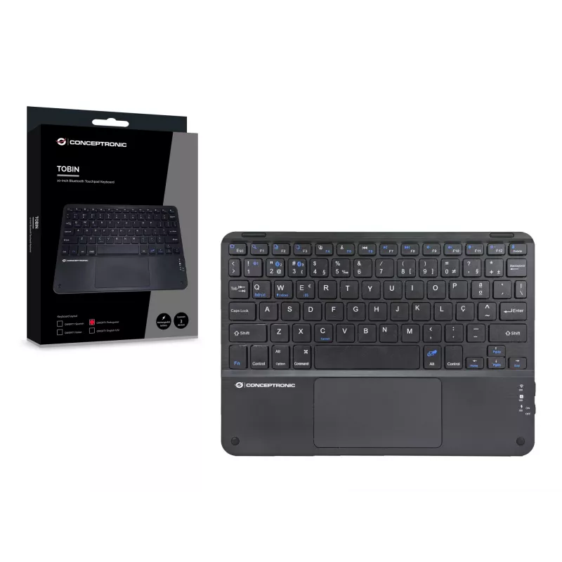 Conceptronic TOBIN01BPT 10 colių belaidė klaviatūra su jutikliniu kilimėliu, QWERTY portugališkas išdėstymas