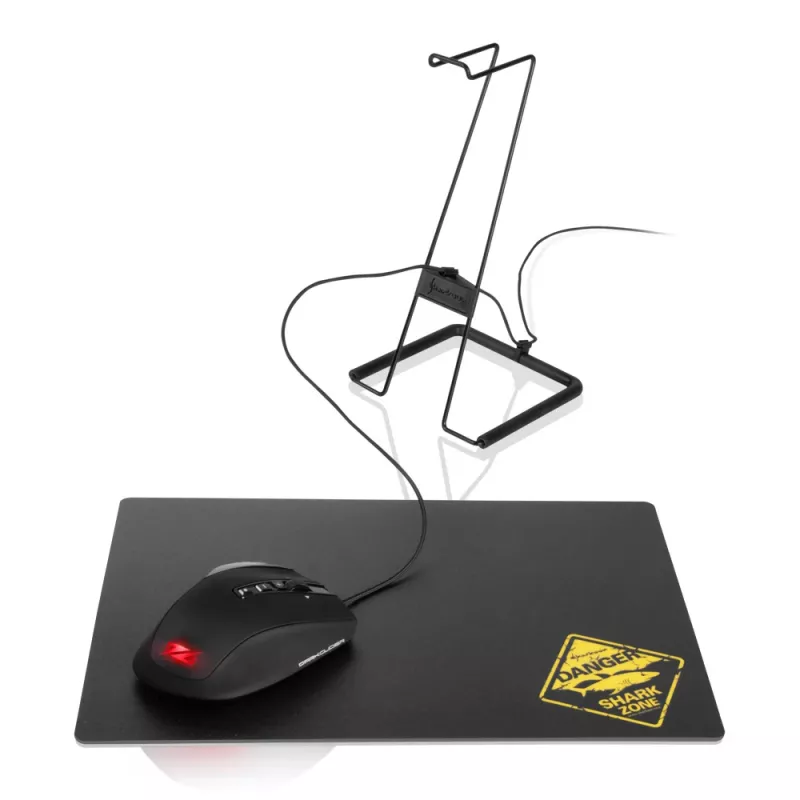 SHARKOON Shark X-rest Pro Black – stovas ausinėms su pelės laido vedikliu