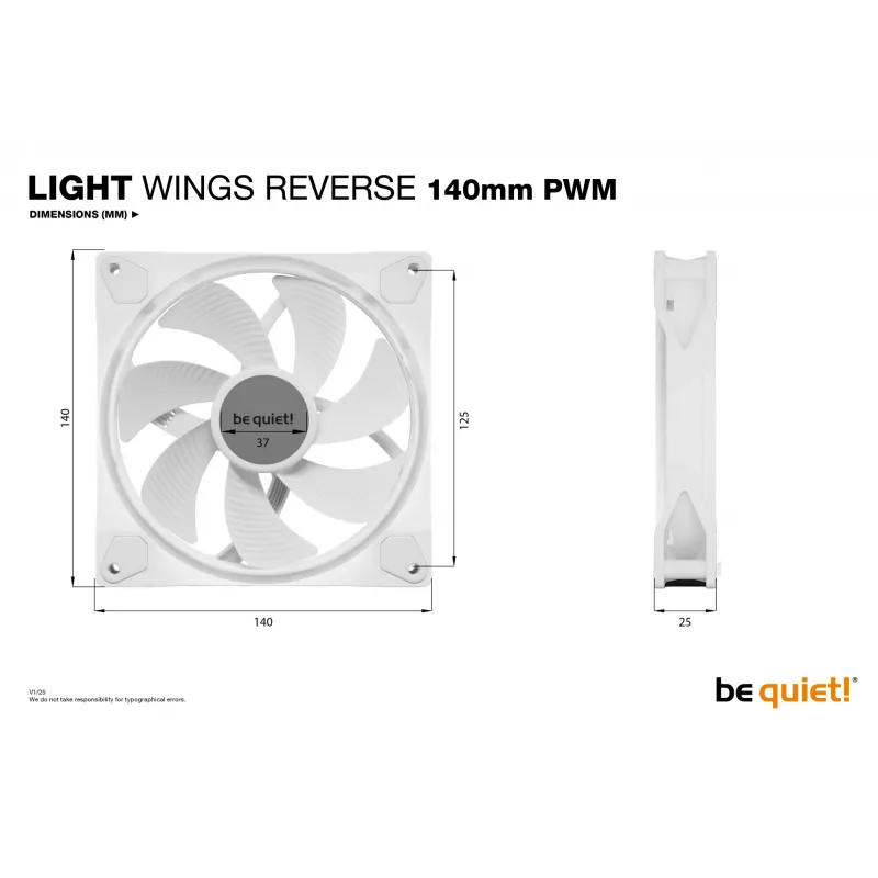be quiet! Light Wings 140 mm PWM Reverse White 14 cm kompiuterio korpuso ventiliatorius