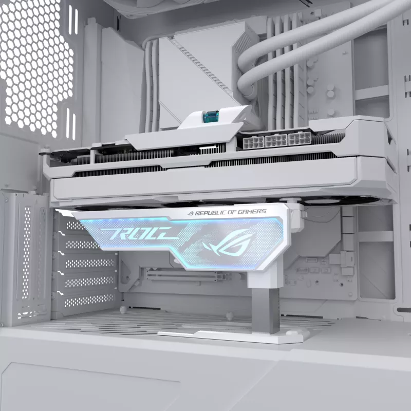Grafikos plokštės laikiklis ASUS ROG Herculx Universal White – 0,5 m, 1 GPU, RGB apšvietimas