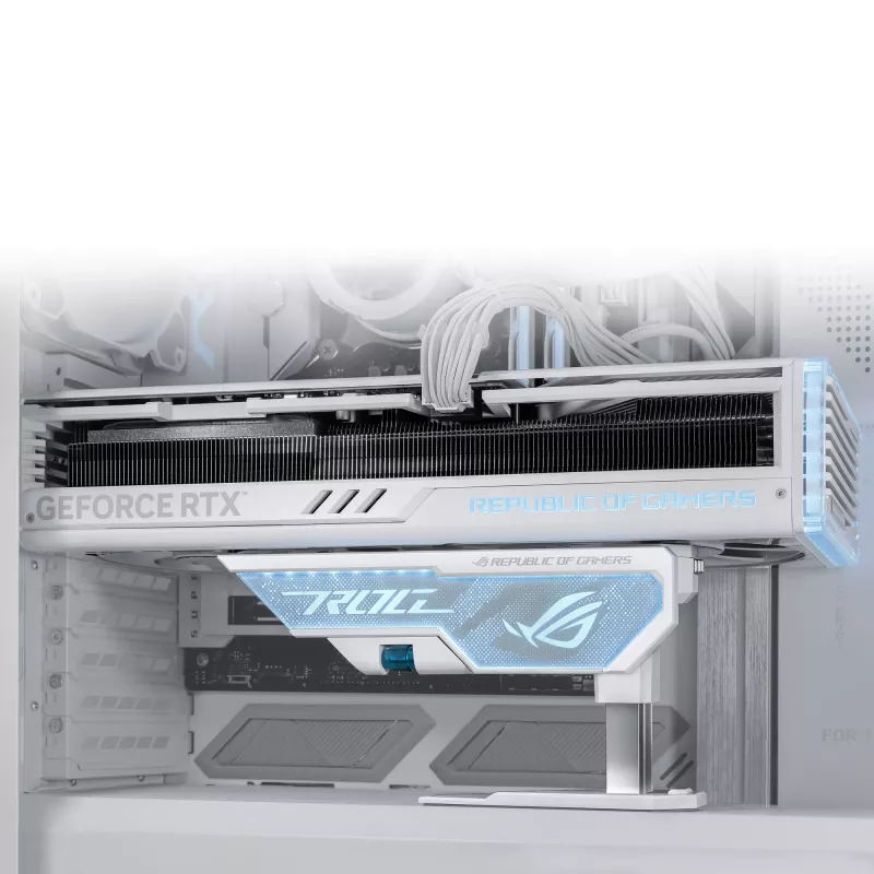 Grafikos plokštės laikiklis ASUS ROG Herculx Universal White – 0,5 m, 1 GPU, RGB apšvietimas