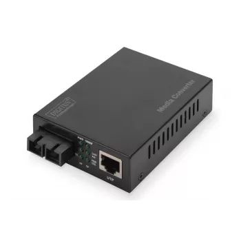 DIGITUS DN-82120-1 Gigabitinis medijos keitiklis, daugiamodis 10/100/1000Base-T į 1000Base-SX, su maitinimo bloku, SC jungtimi, iki 0,5 km