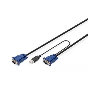 DIGITUS KVM kabelių rinkinys, VGA, PS/2 pelė, PS/2 klaviatūra, USB, HD DB15/M, 2xMiniDIN6/M, USB A tipas/M - HD DB15/M, juodas, 1,8 m
