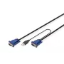 DIGITUS KVM kabelių rinkinys, VGA, PS/2 pelė, PS/2 klaviatūra, USB, HD DB15/M, 2xMiniDIN6/M, USB A tipas/M - HD DB15/M, juodas, 1,8 m