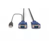 DIGITUS KVM kabelių rinkinys, VGA, PS/2 pelė, PS/2 klaviatūra, USB, HD DB15/M, 2xMiniDIN6/M, USB A tipas/M - HD DB15/M, juodas, 1,8 m