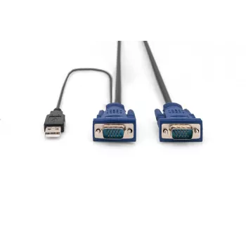 DIGITUS KVM kabelių rinkinys, VGA, PS/2 pelė, PS/2 klaviatūra, USB, HD DB15/M, 2xMiniDIN6/M, USB A tipas/M - HD DB15/M, juodas, 1,8 m
