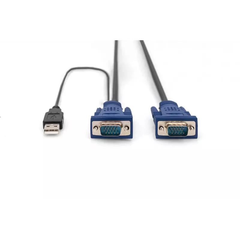 DIGITUS KVM kabelių rinkinys, VGA, PS/2 pelė, PS/2 klaviatūra, USB, HD DB15/M, 2xMiniDIN6/M, USB A tipas/M - HD DB15/M, juodas, 1,8 m
