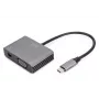 DIGITUS USB-C į mini DP + VGA adapteris, 20 cm, 4K/30Hz, sidabrinis, aliuminio korpusas