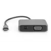 DIGITUS USB-C į mini DP + VGA adapteris, 20 cm, 4K/30Hz, sidabrinis, aliuminio korpusas