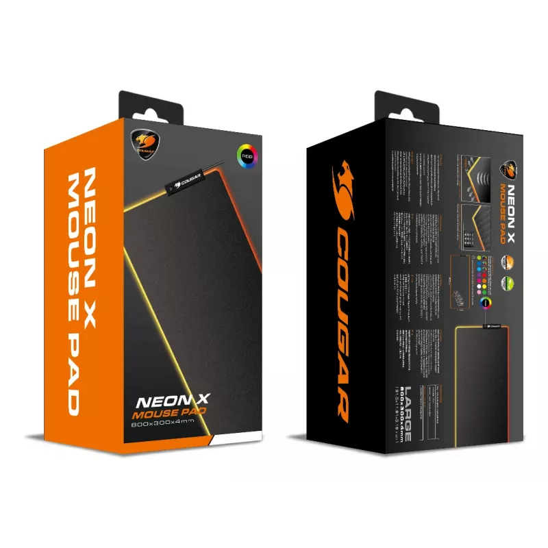 COUGAR Gaming Mouse Pad NEON X, ARGB, 800x300, juoda, vienspalvis, audinys, guma, įvairi, neslystanti bazė, žaidimų pelės kilimėlis