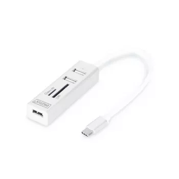 DIGITUS USB 2.0 Type-C HUB su kortelių skaitytuvu 3x USB 2.0, 1x SD, 1x MicroSD, aliumininis korpusas