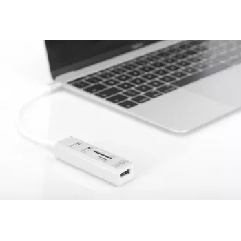 DIGITUS USB 2.0 Type-C HUB su kortelių skaitytuvu 3x USB 2.0, 1x SD, 1x MicroSD, aliumininis korpusas