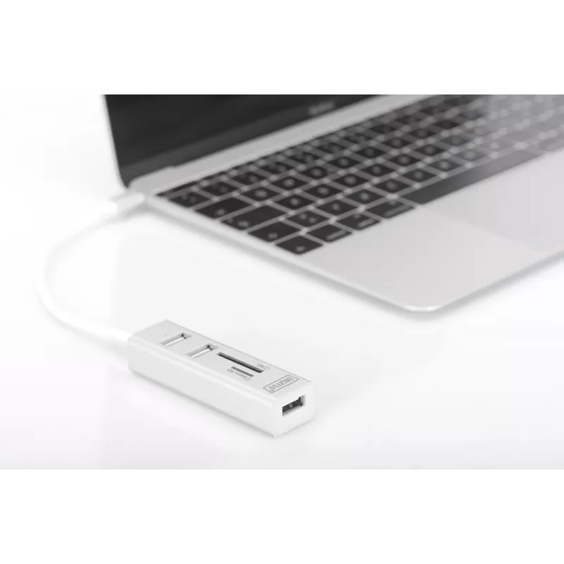 DIGITUS USB 2.0 Type-C HUB su kortelių skaitytuvu 3x USB 2.0, 1x SD, 1x MicroSD, aliumininis korpusas