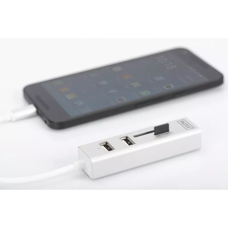 DIGITUS USB 2.0 Type-C HUB su kortelių skaitytuvu 3x USB 2.0, 1x SD, 1x MicroSD, aliumininis korpusas