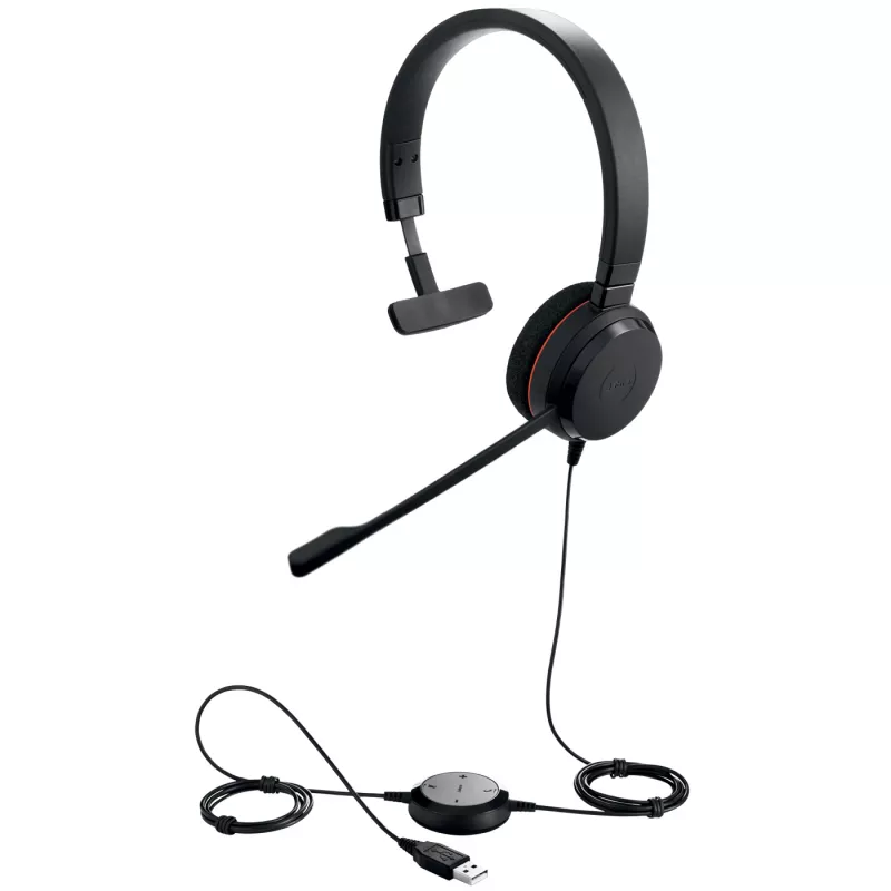 Jabra EVOLVE 20 MS Mono, laidinis ausinių komplektas, biurui / skambučių centrui, 150 - 7000 Hz, 142 g, juodos spalvos