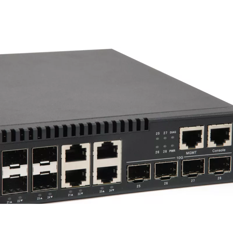 LevelOne KILBY 28 prievadų L3 Lite valdomas gigabitinis šviesolaidinis jungiklis, 4 x 10GbE SFP+, 4 x Gigabit SFP/RJ45 Combo
