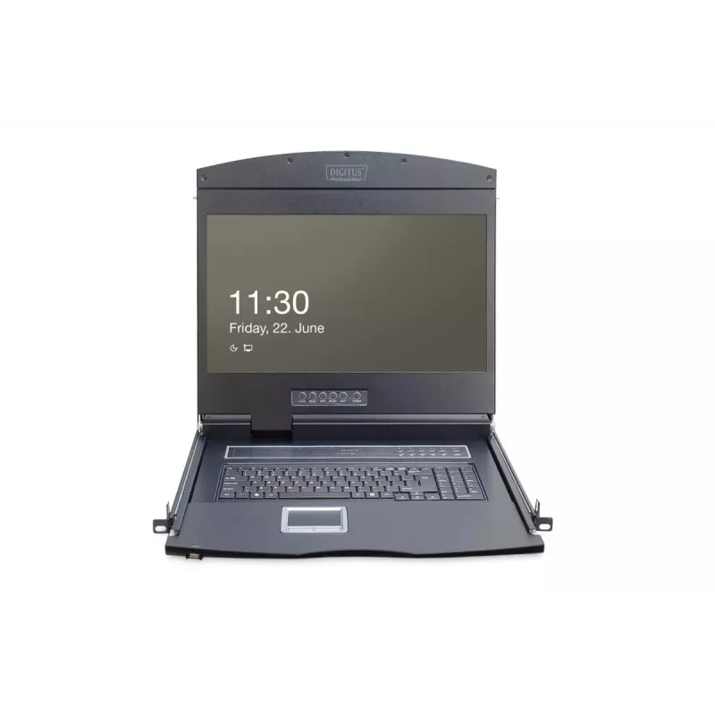 DIGITUS modulinė 48,3 cm (19 colių) TFT konsolė su 1 prievado KVM, RAL 9005 juoda - Qwertzu vokiška klaviatūra