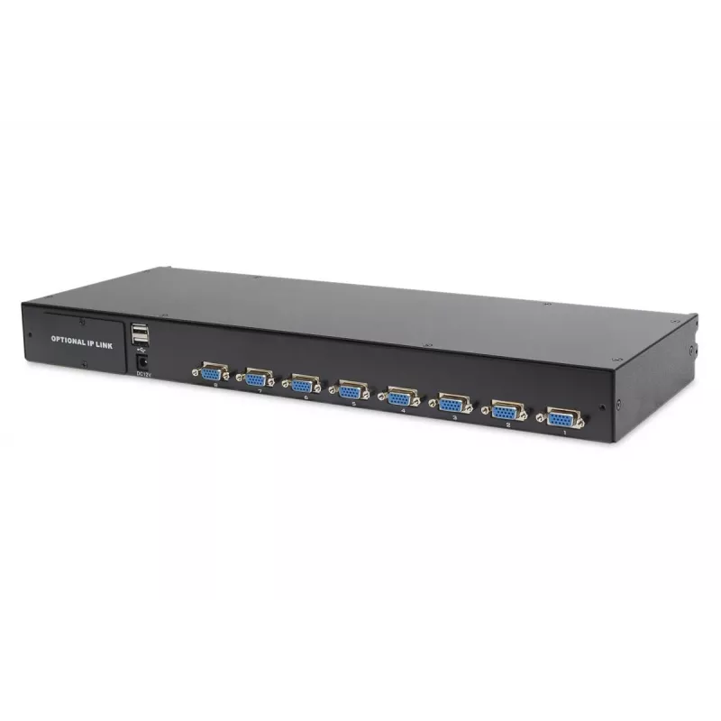 DIGITUS modulinė 43,2 cm (17 col.) TFT konsolė su 8 prievadų KVM, RAL 9005 juoda - Qwertzu vokiška klaviatūra