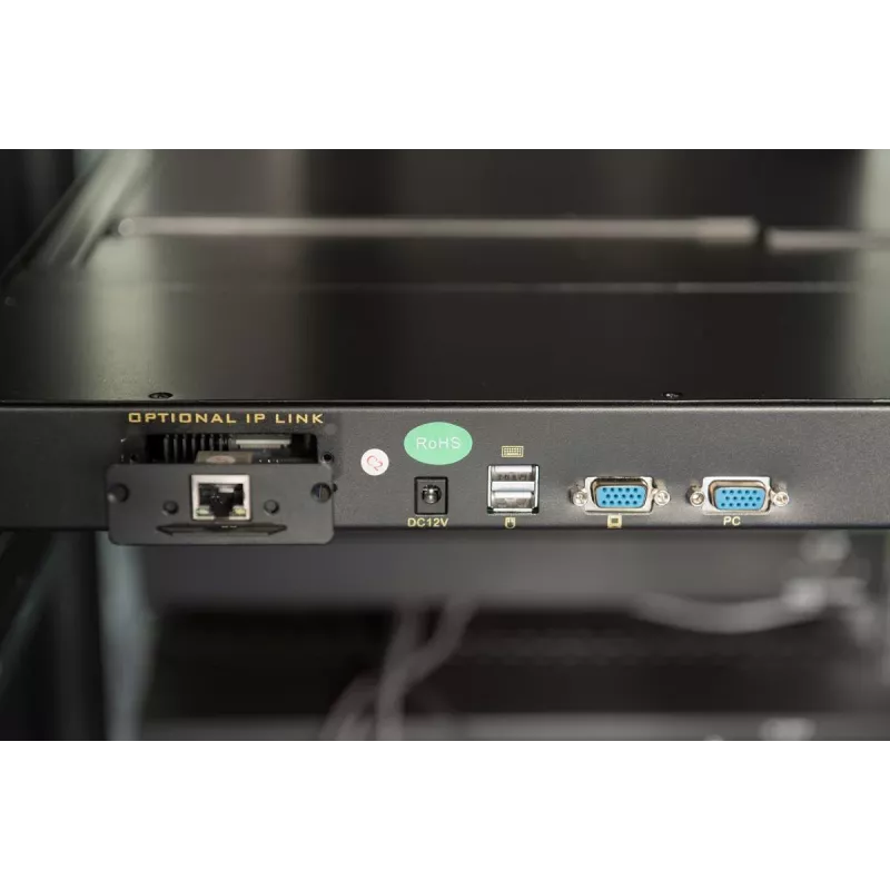 DIGITUS modulinė 43,2 cm (17 col.) TFT konsolė su 8 prievadų KVM, RAL 9005 juoda - Qwertzu vokiška klaviatūra