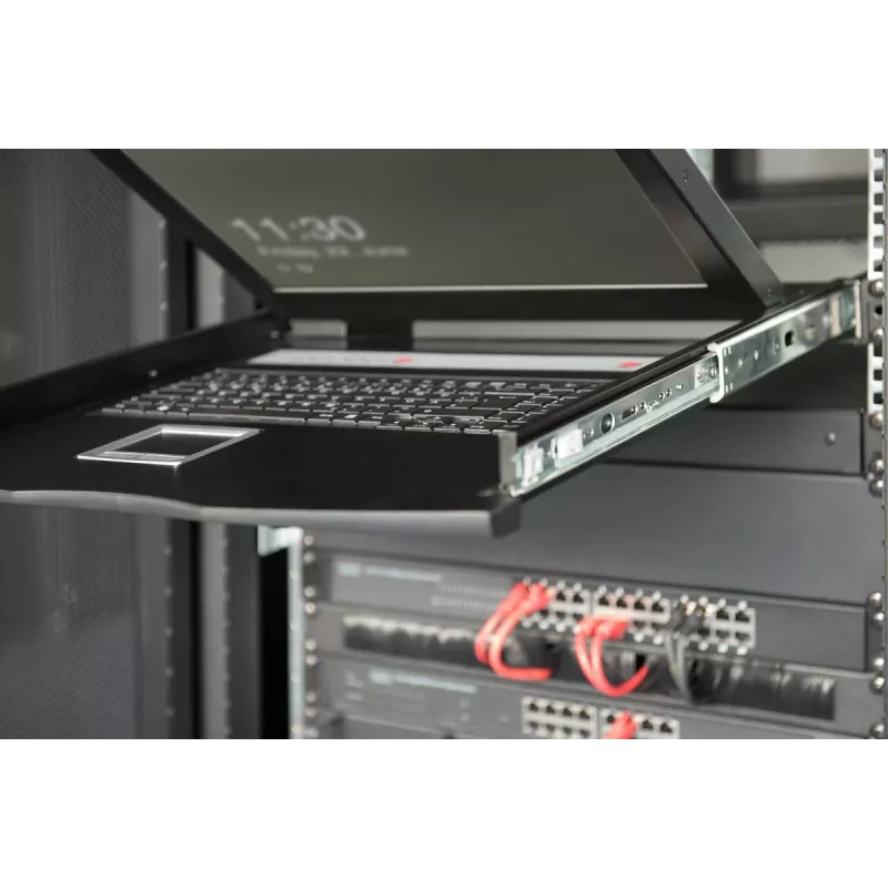 DIGITUS modulinė 43,2 cm (17 col.) TFT konsolė su 8 prievadų KVM, RAL 9005 juoda - Qwertzu vokiška klaviatūra
