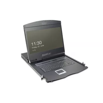 DIGITUS modulinė 48,3 cm (19 colių) TFT konsolė su 8 prievadų Cat.5 KVM, RAL 9005 juoda - Qwertzu vokiška klaviatūra