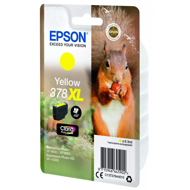 Epson 378XL Claria Photo HD rašalinė kasetė, geltona, didelės talpos (XL), 9,3 ml, 830 puslapių