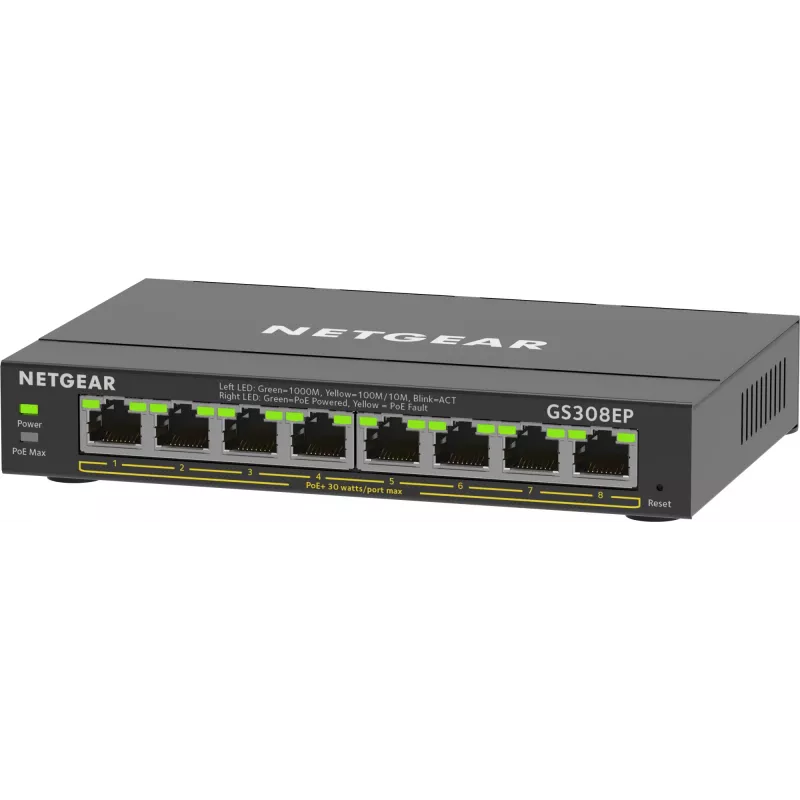 NETGEAR 8 prievadų „Gigabit Ethernet“ PoE+ valdomas jungiklis (GS308EP) L2/L3