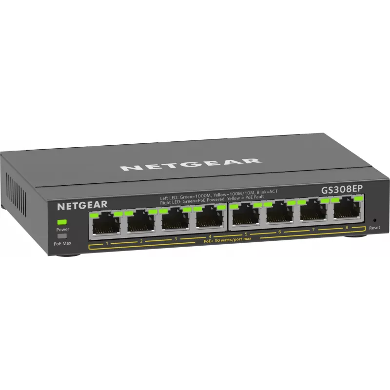NETGEAR 8 prievadų „Gigabit Ethernet“ PoE+ valdomas jungiklis (GS308EP) L2/L3