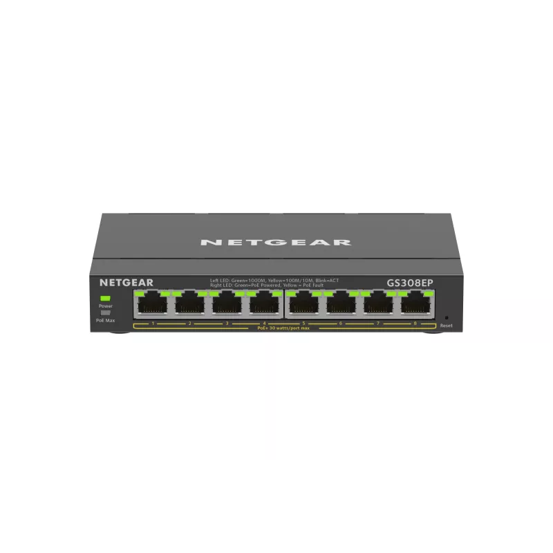 NETGEAR 8 prievadų „Gigabit Ethernet“ PoE+ valdomas jungiklis (GS308EP) L2/L3