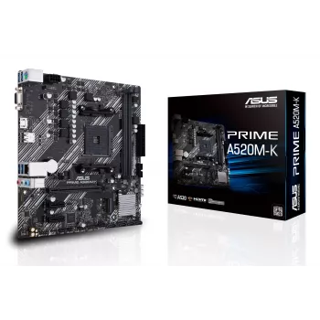 Pagrindinė plokštė ASUS PRIME A520M-K, AMD A520, Socket AM4, micro ATX, 2x DDR4, 64 GB, 1x M.2, 4x SATA III, HDMI 2.1