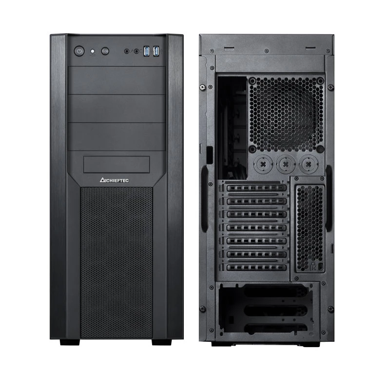 Korpusas CHIEFTEC CW-01B-OP Tower Juodas — SPCC, 7×3.5 colio, 7×2.5 colio, 3×5.25 colio lizdai, iki 410 mm GPU