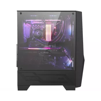 MSI MAG FORGE 100R vidutinis bokštinis kompiuterio korpusas 'Juodas, 2x 120mm ARGB PWM ventiliatorius, 1x 120mm ventiliatorius, 1-6 ARGB šakotuvas, Mystic Light Sync, grūdinto stiklo šoninė panelė, ATX, mATX, mini-ITX'