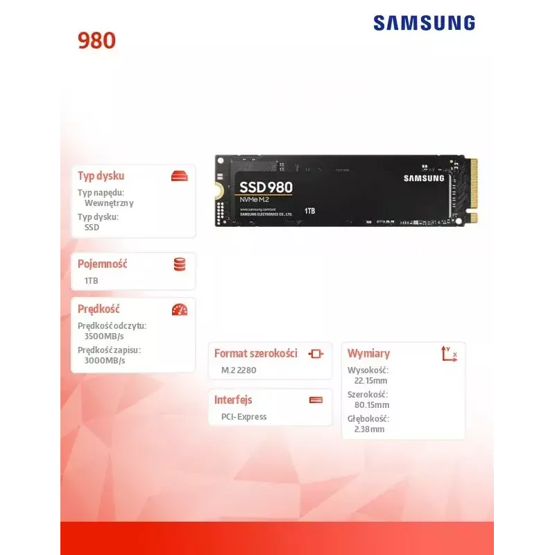 Samsung 980 M.2 1000 GB PCI Express 3.0 V-NAND NVMe SSD