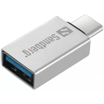 Sandberg USB-C į USB 3.0 adapteris, USB 3.2 Gen 1 Type-C, USB 3.2 Gen 1 Type-A, sidabrinis, aliuminis, 5 g, 80 mm