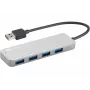 Sandberg USB 3.0 Hub 4 prievadai SAVER, USB 3.2 Gen 1 (3.1 Gen 1) Type-A, 5000 Mbit/s, sidabrinis, aliuminis, 40 g