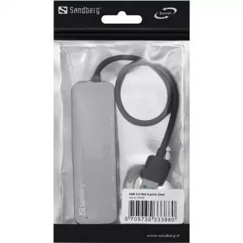 Sandberg USB 3.0 Hub 4 prievadai SAVER, USB 3.2 Gen 1 (3.1 Gen 1) Type-A, 5000 Mbit/s, sidabrinis, aliuminis, 40 g