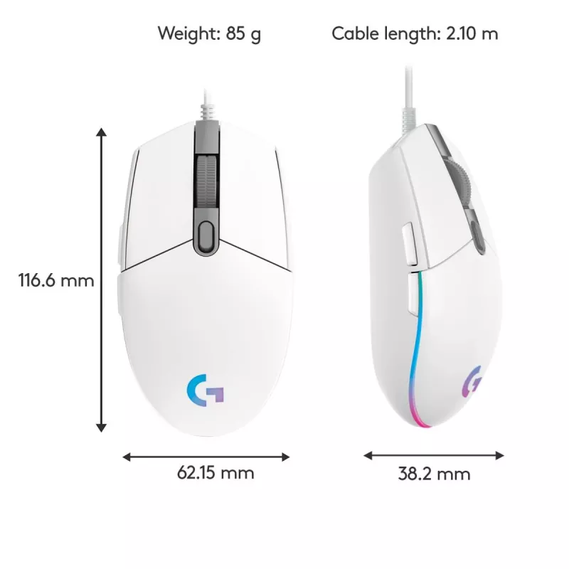 LOGITECH G203 Lightsync žaidimų pelė USB balta