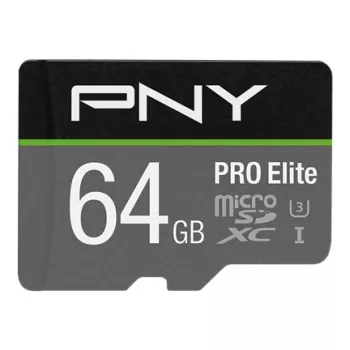 PNY PRO Elite 64GB MicroSD Class 10 UHS-I U3 A1 V30 atminties kortelė su SD adapteriu