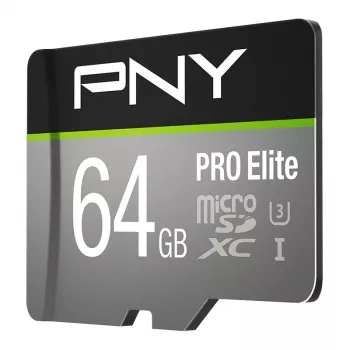 PNY PRO Elite 64GB MicroSD Class 10 UHS-I U3 A1 V30 atminties kortelė su SD adapteriu