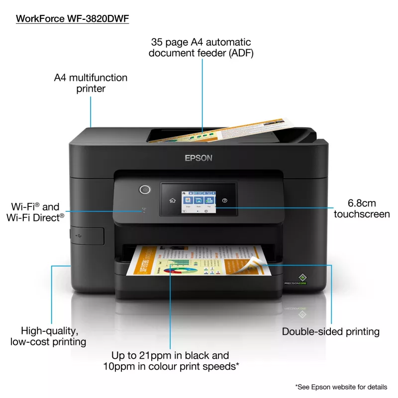 Epson WorkForce Pro WF-3820DWF rašalinis daugiafunkcis įrenginys A4, 4800 x 2400 DPI, 21 ppm, Wi-Fi