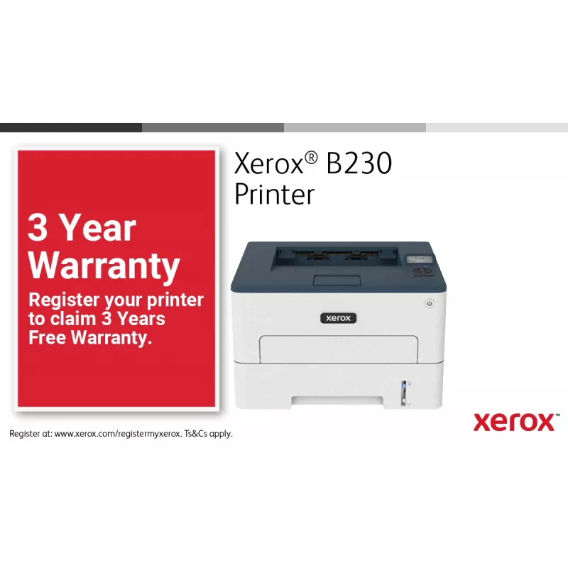 Xerox B230 A4 34ppm belaidis dvikryptis spausdintuvas PCL5e/6 2 padėklai iš viso 251 lapas