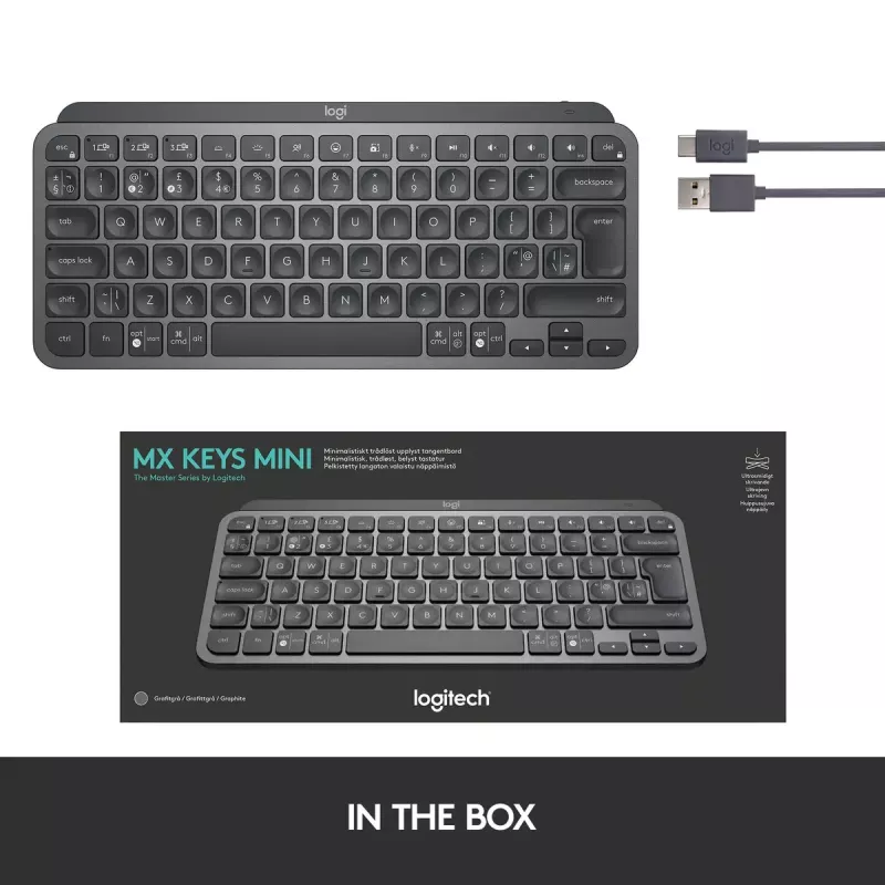 LOGITECH MX KEYS MINI belaidė kompaktiška apšviesta klaviatūra, grafito spalvos, Qwertz Deutsch