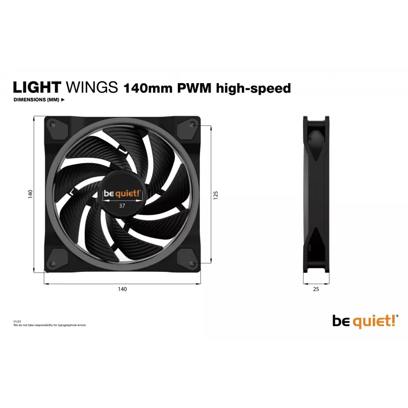 be quiet! Light Wings 140 mm ARGB PWM didelės spartos ventiliatorius juodas