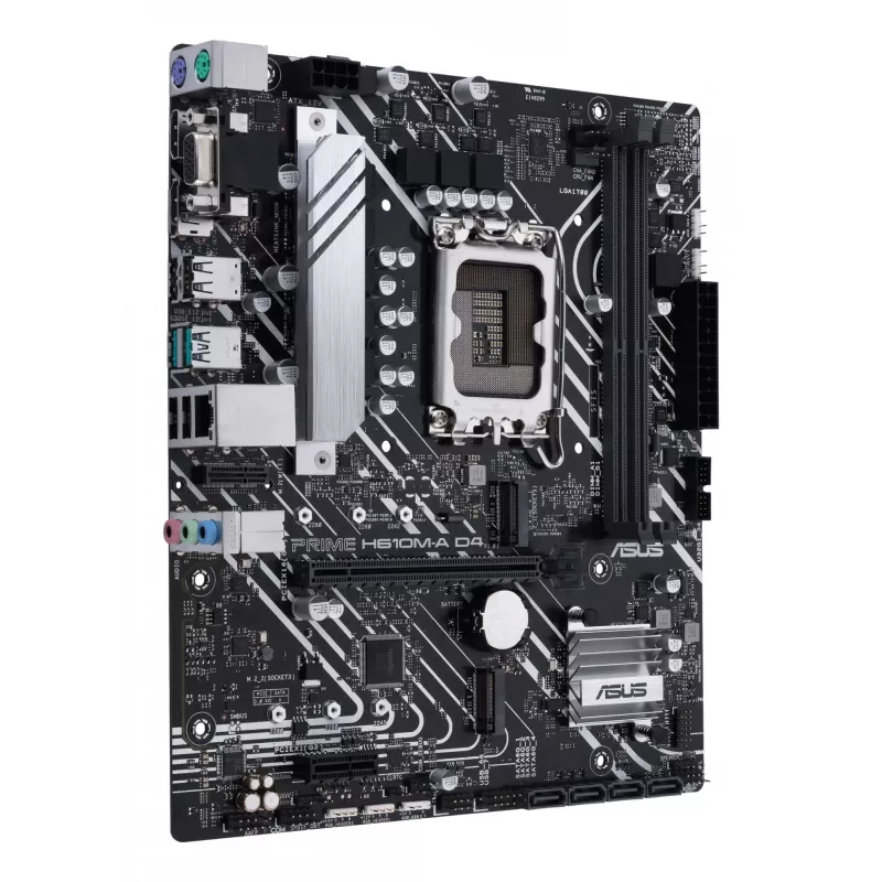 ASUS PRIME H610M-A D4-CSM pagrindinė plokštė, Intel H610, LGA 1700, micro ATX, 2x DDR4 DIMM, iki 64 GB, 2x M.2, 4x SATA III, HDMI, DisplayPort, VGA, Gigabit LAN