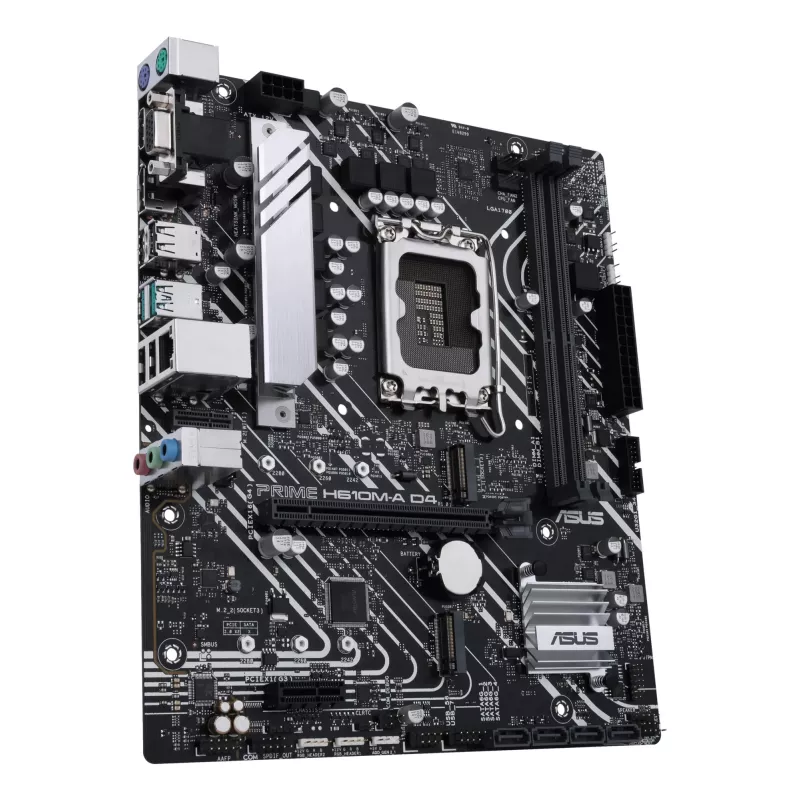 ASUS PRIME H610M-A D4-CSM pagrindinė plokštė, Intel H610, LGA 1700, micro ATX, 2x DDR4 DIMM, iki 64 GB, 2x M.2, 4x SATA III, HDMI, DisplayPort, VGA, Gigabit LAN
