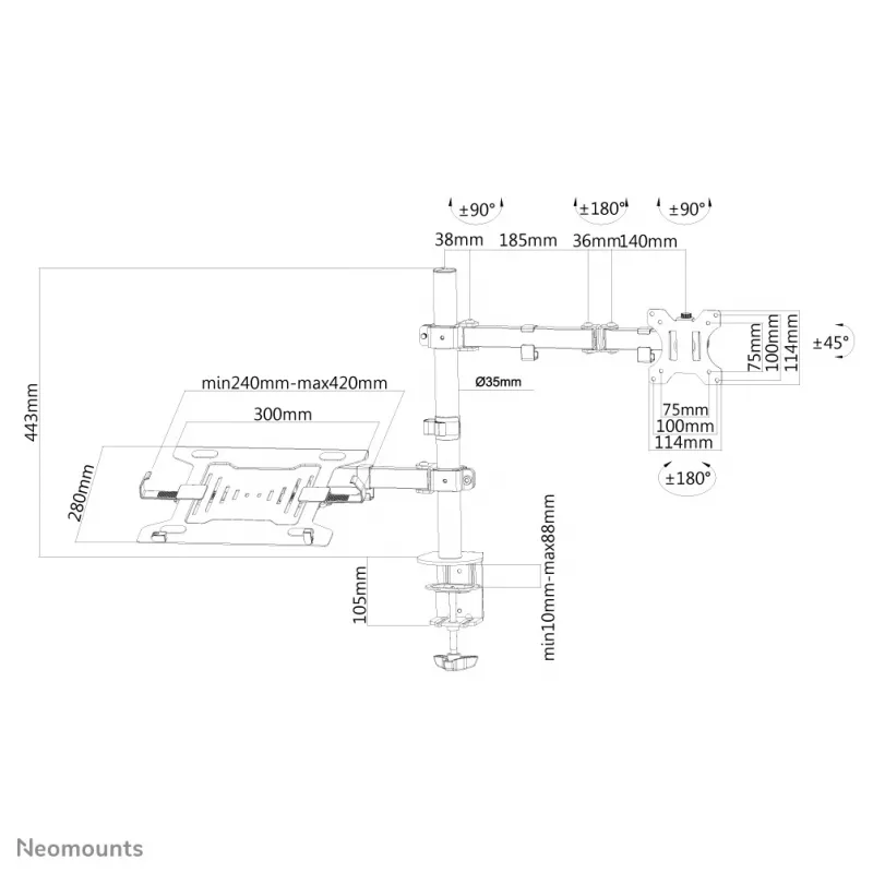 Neomounts FPMA-D550NOTEBOOK Monitorinis stovas su nešiojamojo kompiuterio laikikliu 10-32 col.